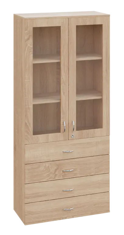 SPO 34 skříň 2-dveřová, 2-sklo, zásuvky lamino - dub bardolino